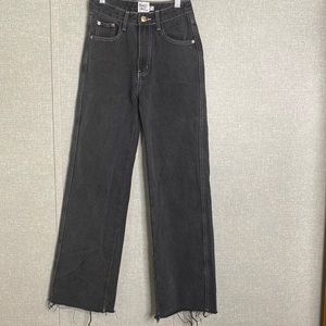 Princess Polly Black High Rise Wide Leg Raw Hem Jeans with White Top Stitching